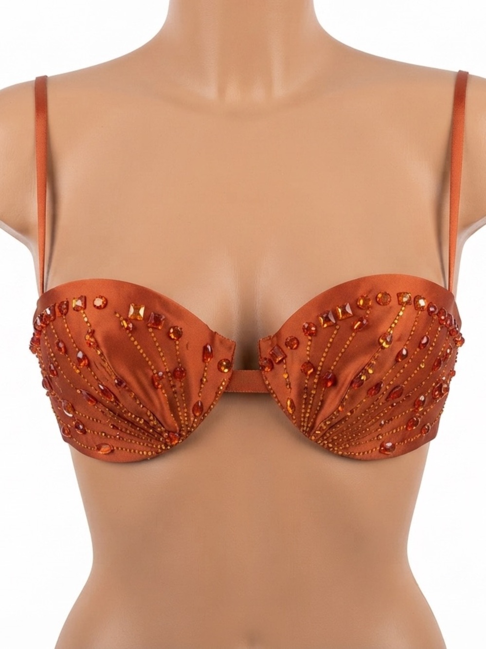 NEW LA PERLA Embellished Crystal Red Satin Balconette Bra